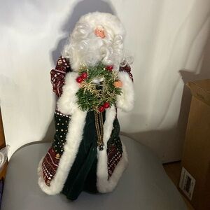 Santa Claus figure 19” tall fake fur, velvet, & porcelain face great decoration
